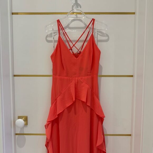 LULU’S coral high low ruffle long maxi dress small - Picture 3 of 11